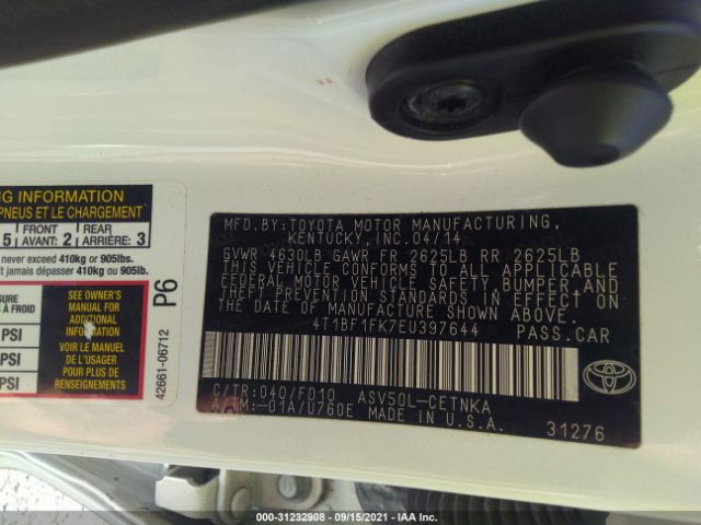 Photo 8 VIN: 4T1BF1FK7EU397644 - TOYOTA CAMRY 