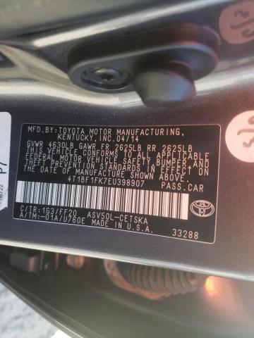 Photo 9 VIN: 4T1BF1FK7EU398907 - TOYOTA CAMRY L 