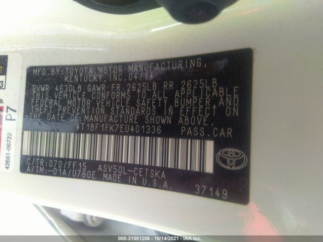 Photo 8 VIN: 4T1BF1FK7EU401336 - TOYOTA CAMRY 