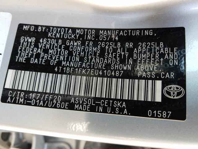 Photo 9 VIN: 4T1BF1FK7EU410487 - TOYOTA CAMRY L 