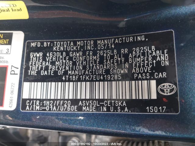 Photo 8 VIN: 4T1BF1FK7EU419285 - TOYOTA CAMRY 