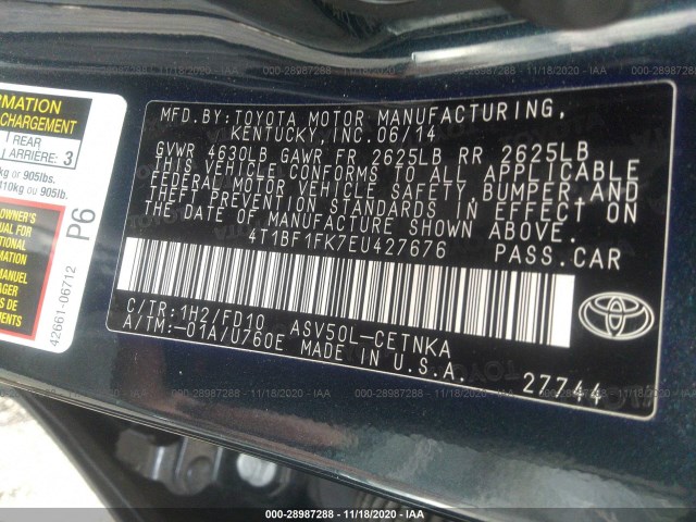 Photo 8 VIN: 4T1BF1FK7EU427676 - TOYOTA CAMRY 