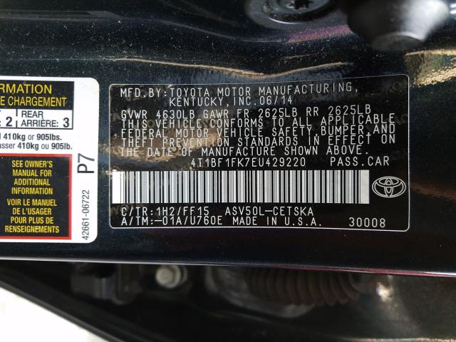 Photo 9 VIN: 4T1BF1FK7EU429220 - TOYOTA CAMRY 