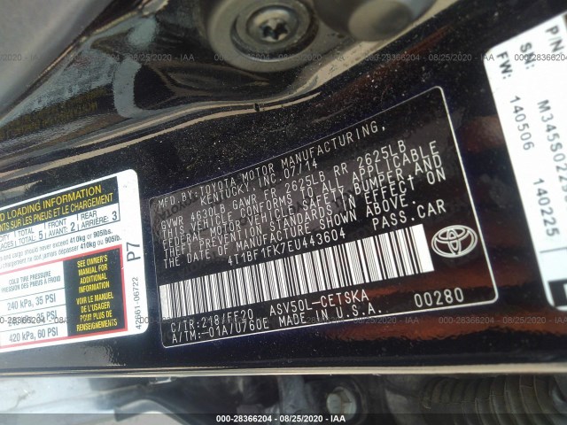 Photo 8 VIN: 4T1BF1FK7EU443604 - TOYOTA CAMRY 