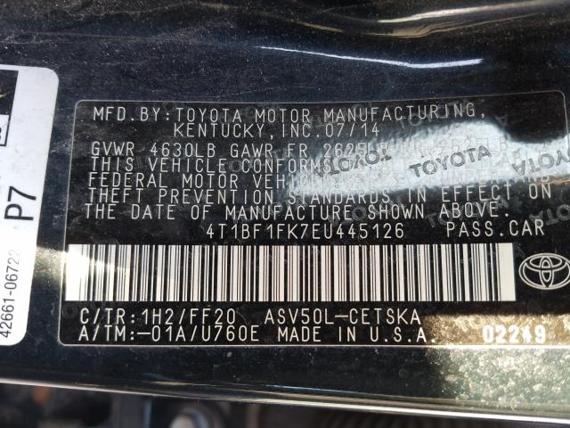 Photo 9 VIN: 4T1BF1FK7EU445126 - TOYOTA CAMRY L 