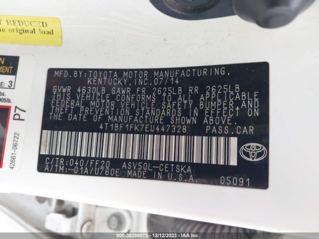 Photo 8 VIN: 4T1BF1FK7EU447328 - TOYOTA CAMRY 