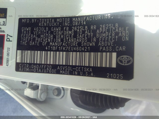 Photo 8 VIN: 4T1BF1FK7EU460421 - TOYOTA CAMRY 