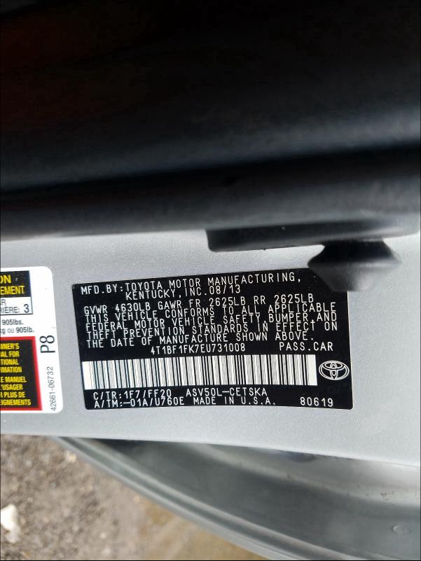 Photo 9 VIN: 4T1BF1FK7EU731008 - TOYOTA CAMRY L 