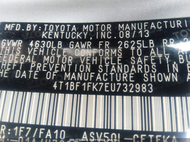 Photo 8 VIN: 4T1BF1FK7EU732983 - TOYOTA CAMRY 