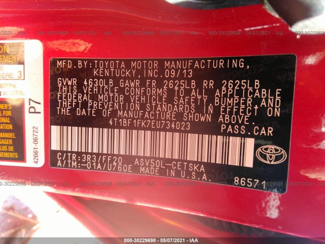 Photo 8 VIN: 4T1BF1FK7EU734023 - TOYOTA CAMRY 