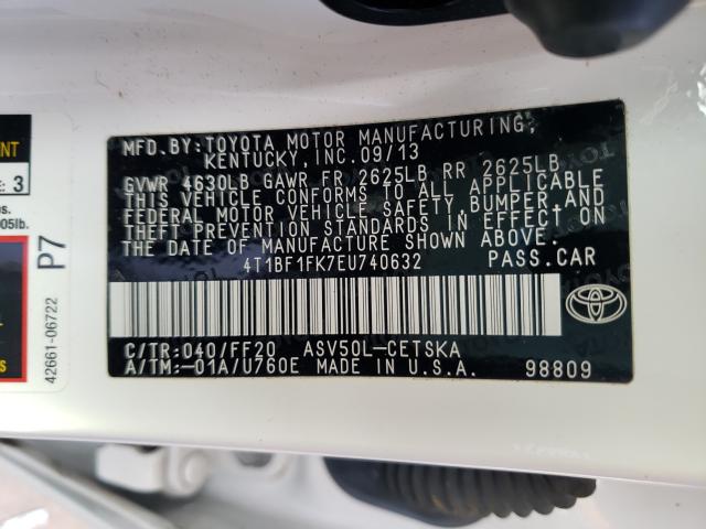 Photo 9 VIN: 4T1BF1FK7EU740632 - TOYOTA CAMRY L 