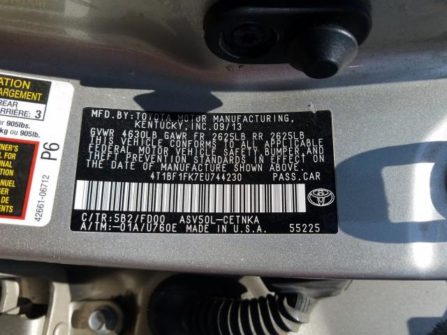 Photo 9 VIN: 4T1BF1FK7EU744230 - TOYOTA CAMRY L 