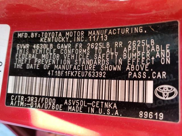 Photo 9 VIN: 4T1BF1FK7EU763392 - TOYOTA CAMRY L 