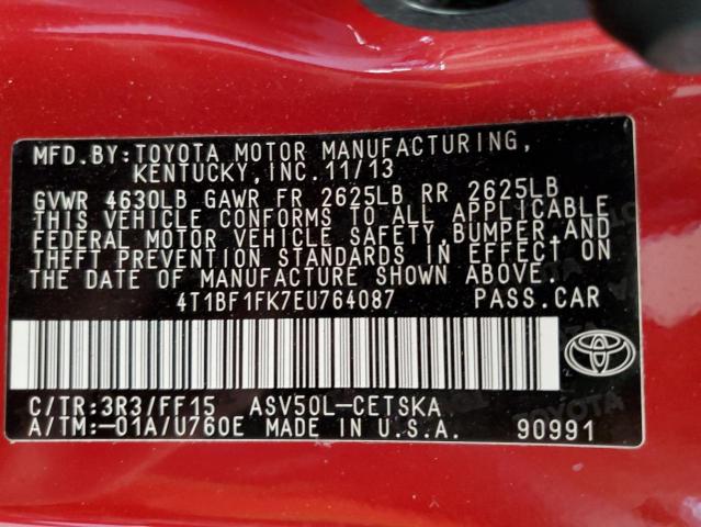 Photo 11 VIN: 4T1BF1FK7EU764087 - TOYOTA CAMRY L 