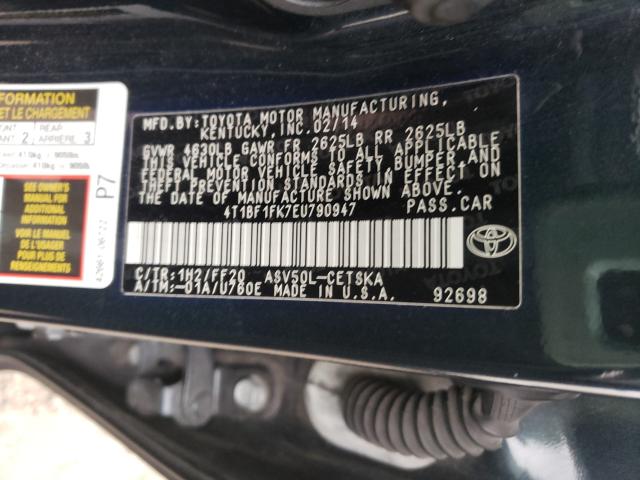 Photo 9 VIN: 4T1BF1FK7EU790947 - TOYOTA CAMRY L 