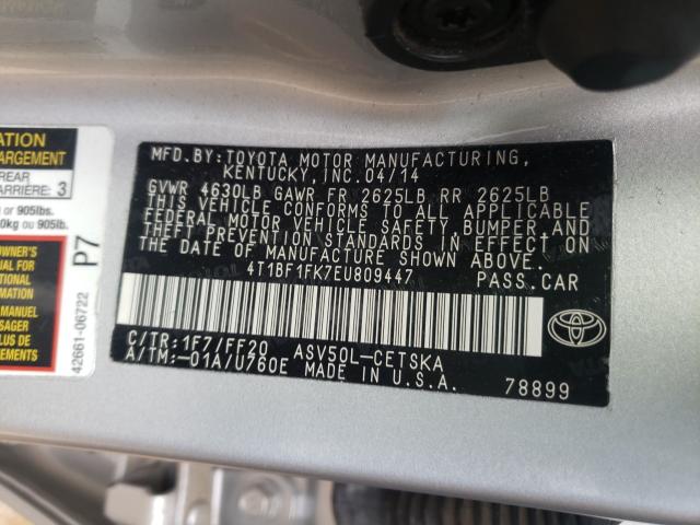 Photo 9 VIN: 4T1BF1FK7EU809447 - TOYOTA CAMRY L 