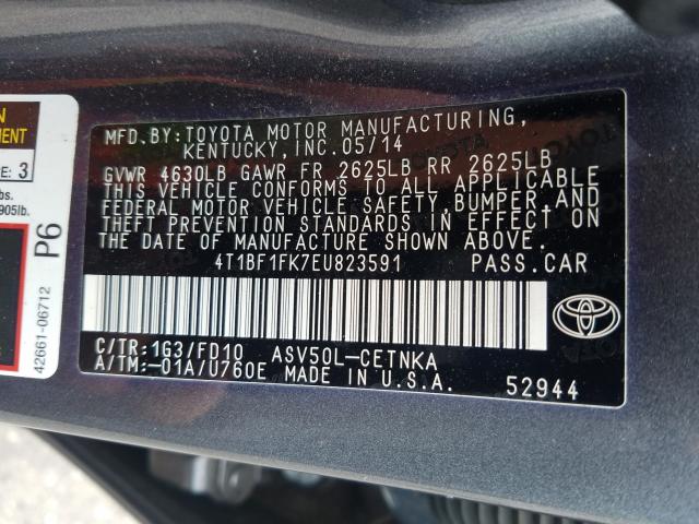 Photo 9 VIN: 4T1BF1FK7EU823591 - TOYOTA CAMRY L 