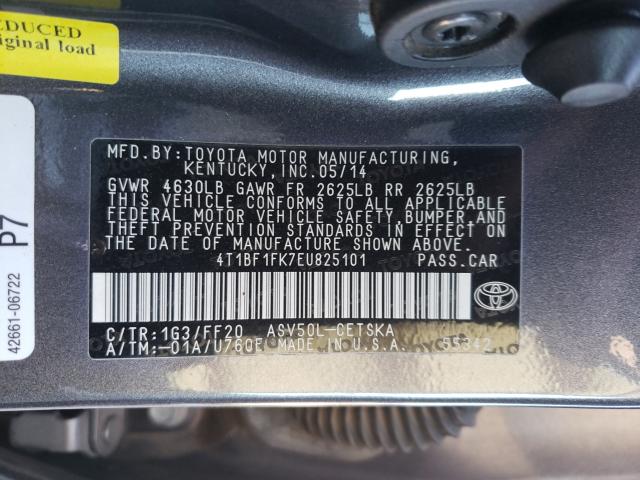 Photo 9 VIN: 4T1BF1FK7EU825101 - TOYOTA CAMRY L 