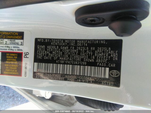 Photo 8 VIN: 4T1BF1FK7EU831299 - TOYOTA CAMRY 