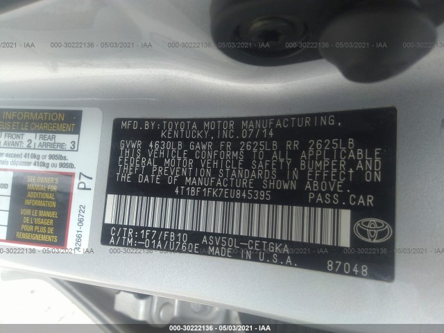 Photo 8 VIN: 4T1BF1FK7EU845395 - TOYOTA CAMRY 