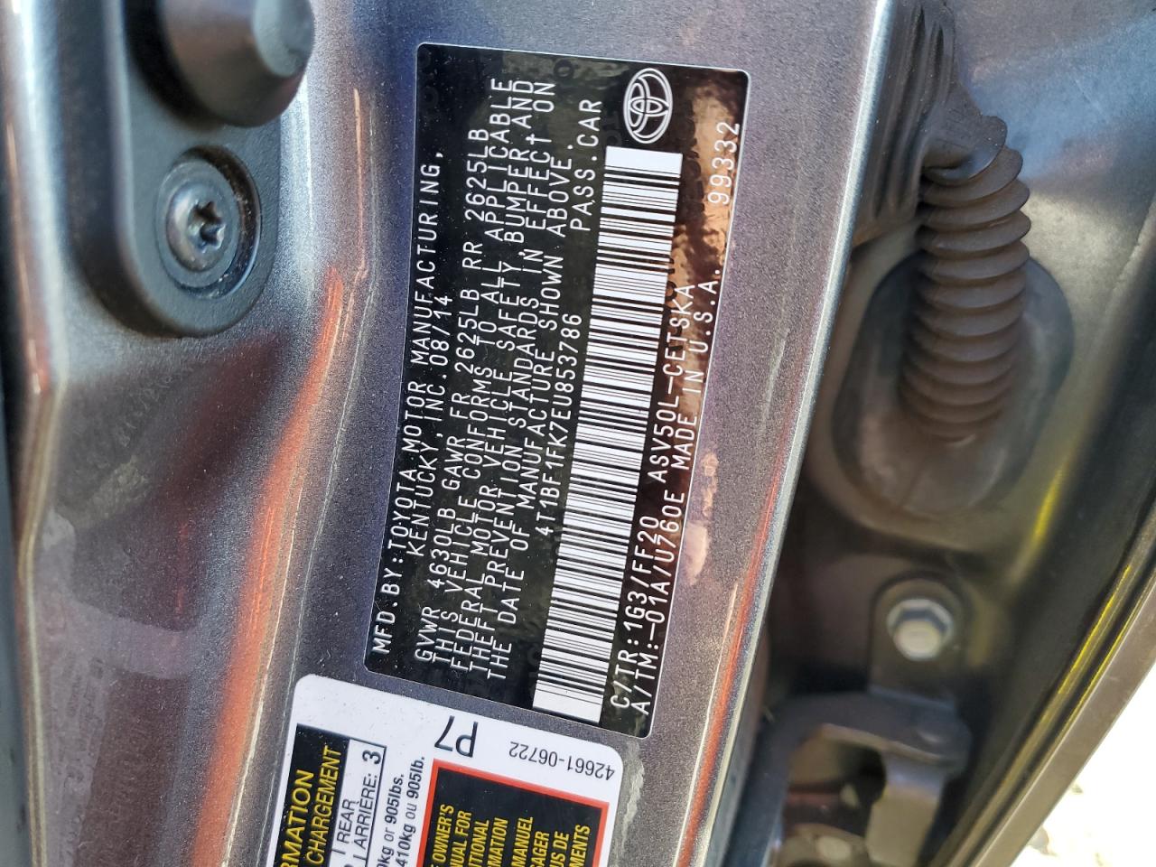 Photo 12 VIN: 4T1BF1FK7EU853786 - TOYOTA CAMRY 