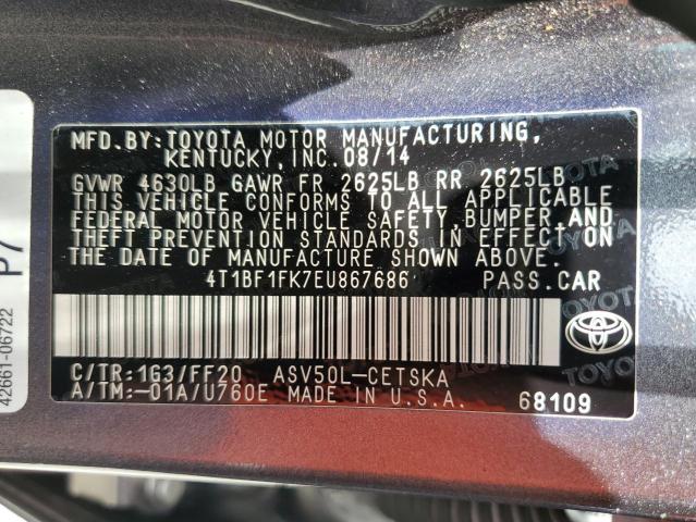 Photo 11 VIN: 4T1BF1FK7EU867686 - TOYOTA CAMRY L 