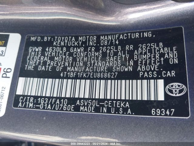 Photo 8 VIN: 4T1BF1FK7EU868627 - TOYOTA CAMRY 