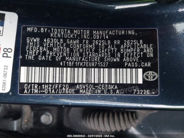 Photo 8 VIN: 4T1BF1FK7EU871527 - TOYOTA CAMRY 