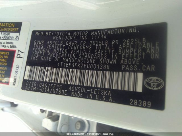 Photo 8 VIN: 4T1BF1FK7FU001388 - TOYOTA CAMRY 