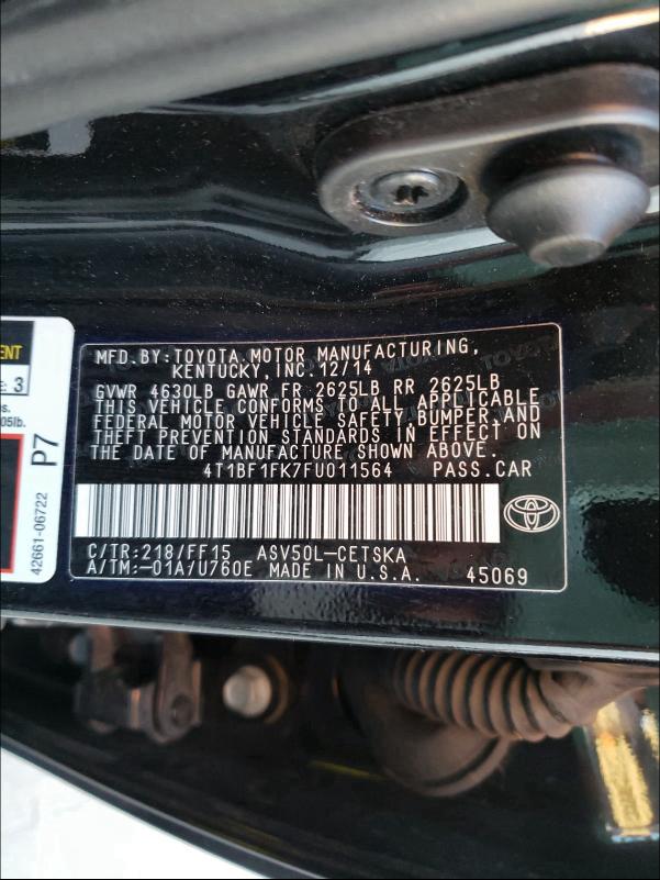 Photo 9 VIN: 4T1BF1FK7FU011564 - TOYOTA CAMRY LE 