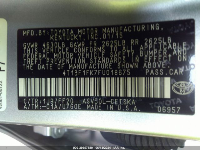 Photo 8 VIN: 4T1BF1FK7FU018675 - TOYOTA CAMRY 