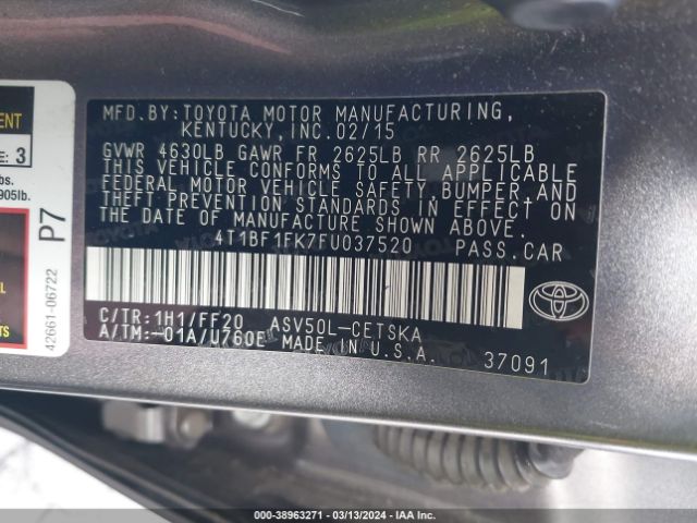 Photo 8 VIN: 4T1BF1FK7FU037520 - TOYOTA CAMRY 