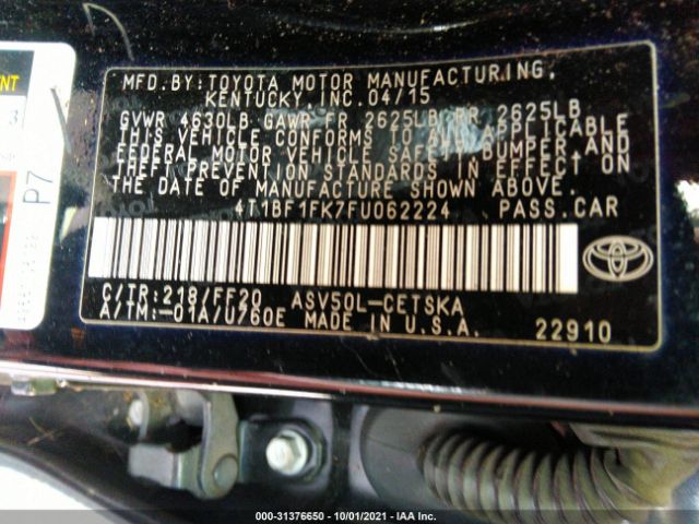 Photo 8 VIN: 4T1BF1FK7FU062224 - TOYOTA CAMRY 