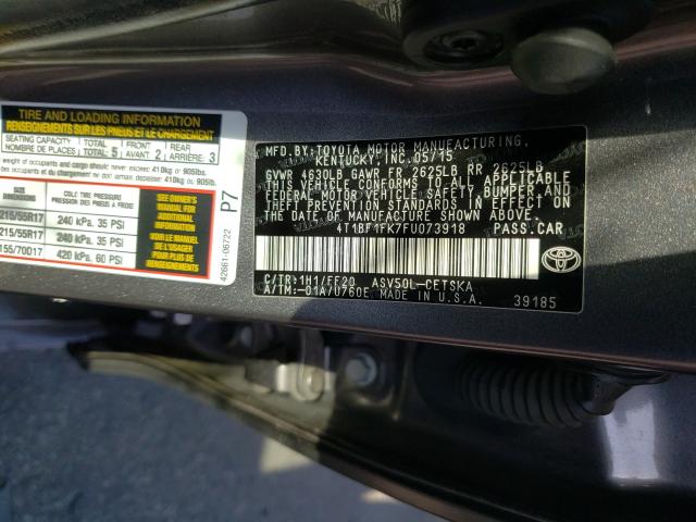 Photo 9 VIN: 4T1BF1FK7FU073918 - TOYOTA CAMRY LE 