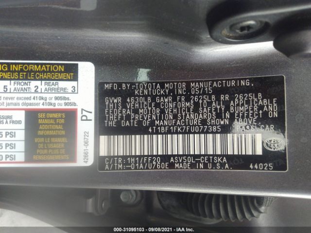 Photo 8 VIN: 4T1BF1FK7FU077385 - TOYOTA CAMRY 