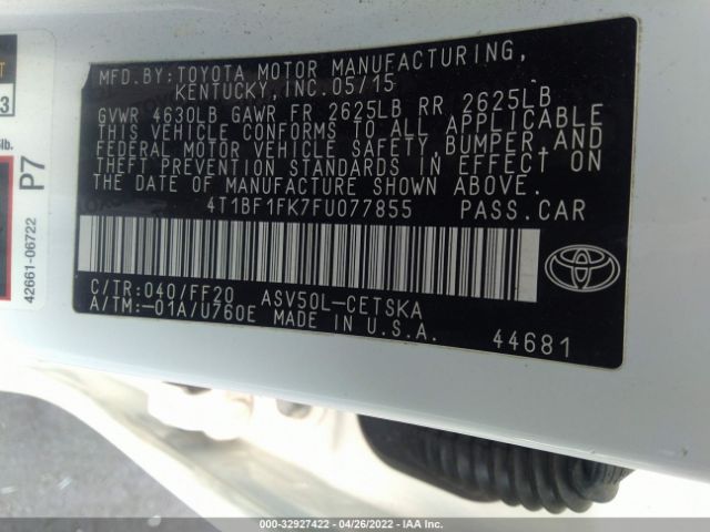 Photo 8 VIN: 4T1BF1FK7FU077855 - TOYOTA CAMRY 