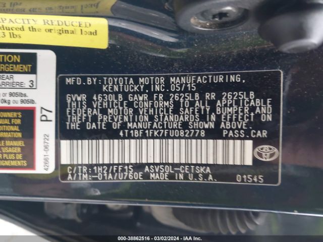 Photo 8 VIN: 4T1BF1FK7FU082778 - TOYOTA CAMRY 