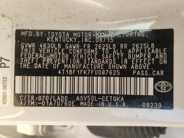 Photo 11 VIN: 4T1BF1FK7FU087625 - TOYOTA CAMRY 