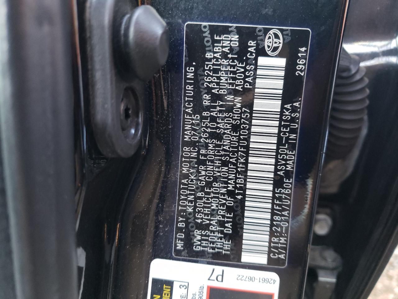 Photo 12 VIN: 4T1BF1FK7FU103757 - TOYOTA CAMRY 