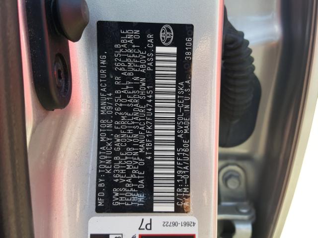 Photo 9 VIN: 4T1BF1FK7FU474451 - TOYOTA CAMRY LE 