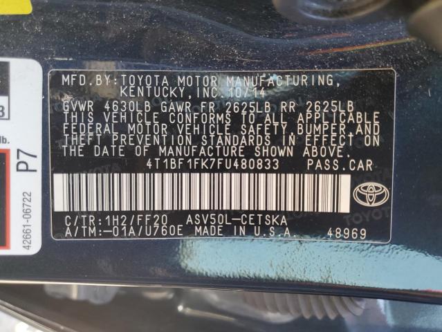 Photo 11 VIN: 4T1BF1FK7FU480833 - TOYOTA CAMRY LE 