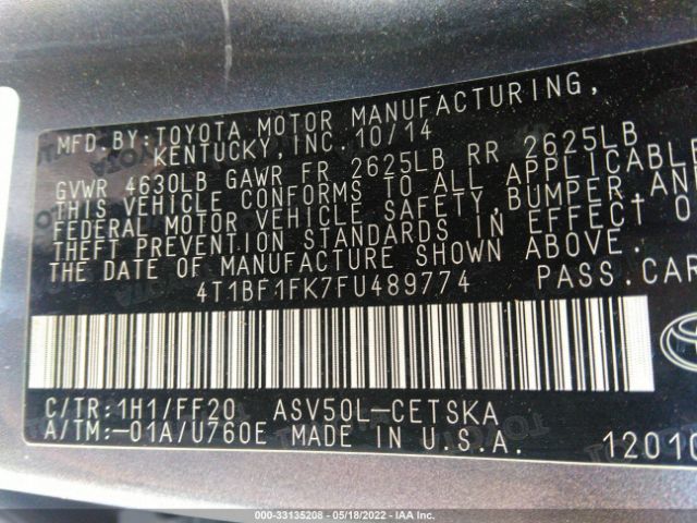 Photo 8 VIN: 4T1BF1FK7FU489774 - TOYOTA CAMRY 