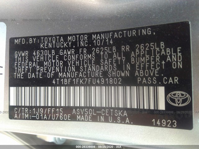 Photo 8 VIN: 4T1BF1FK7FU491802 - TOYOTA CAMRY 