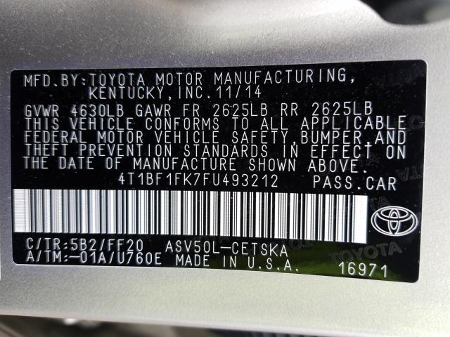 Photo 9 VIN: 4T1BF1FK7FU493212 - TOYOTA CAMRY LE 