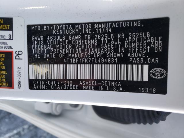 Photo 9 VIN: 4T1BF1FK7FU494831 - TOYOTA CAMRY LE 