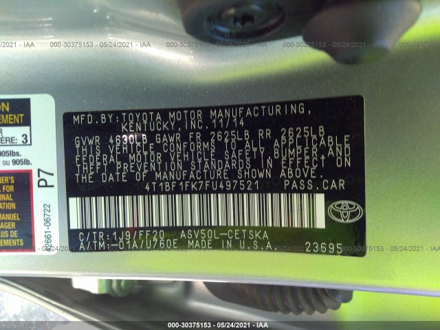 Photo 8 VIN: 4T1BF1FK7FU497521 - TOYOTA CAMRY 