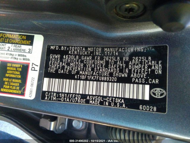 Photo 8 VIN: 4T1BF1FK7FU889320 - TOYOTA CAMRY 