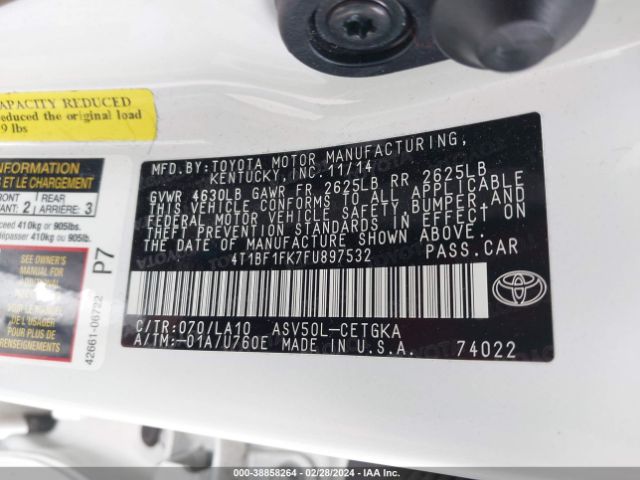 Photo 8 VIN: 4T1BF1FK7FU897532 - TOYOTA CAMRY 