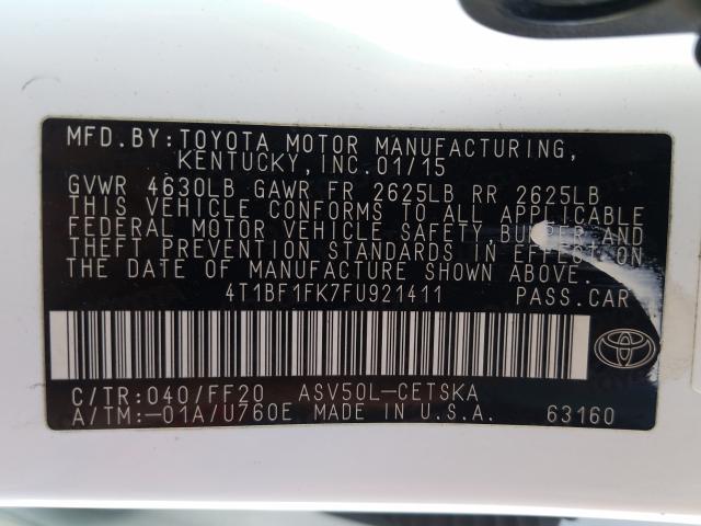 Photo 9 VIN: 4T1BF1FK7FU921411 - TOYOTA CAMRY LE 