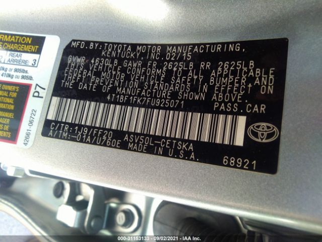 Photo 8 VIN: 4T1BF1FK7FU925071 - TOYOTA CAMRY 